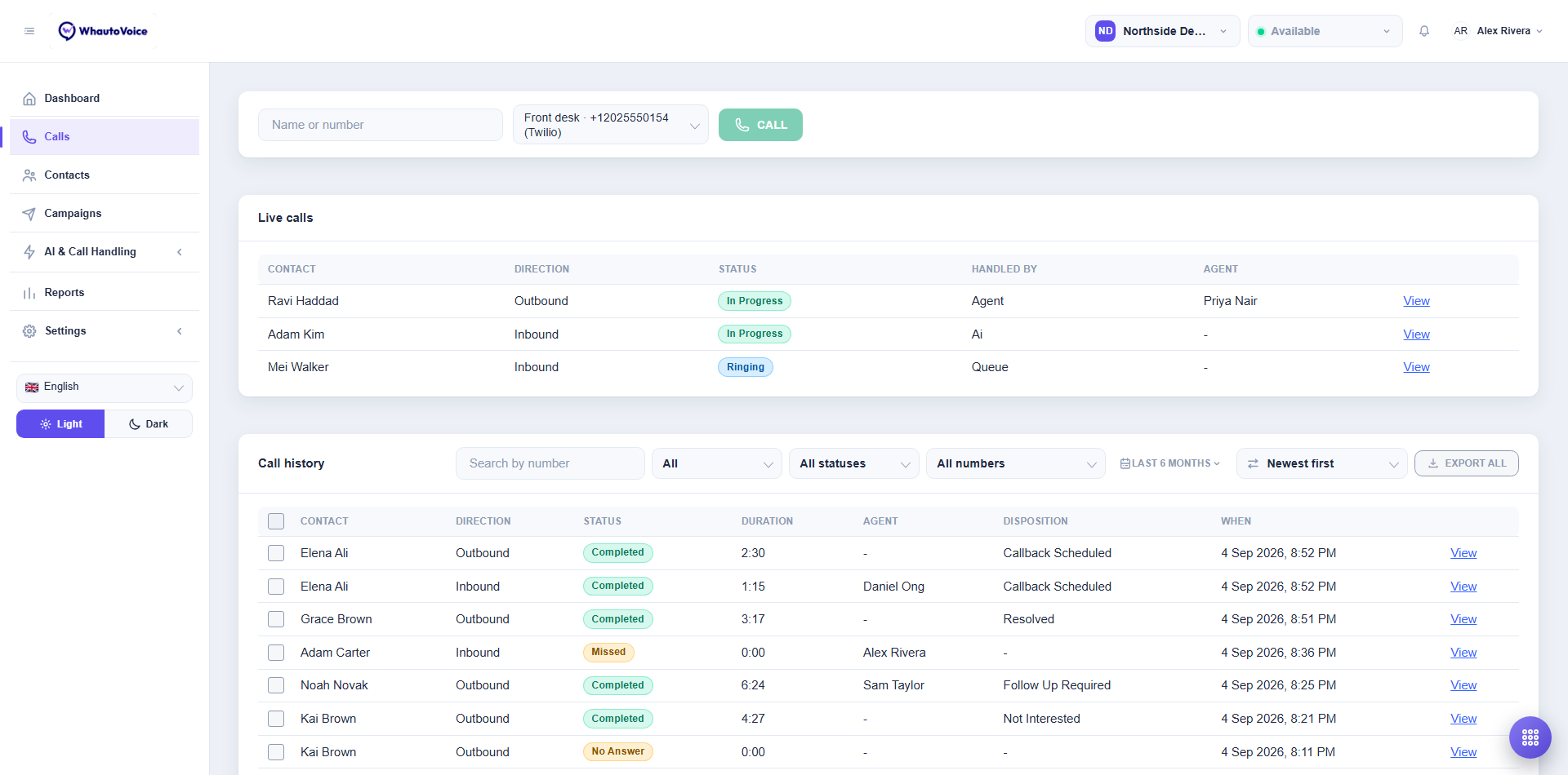 Calls Page