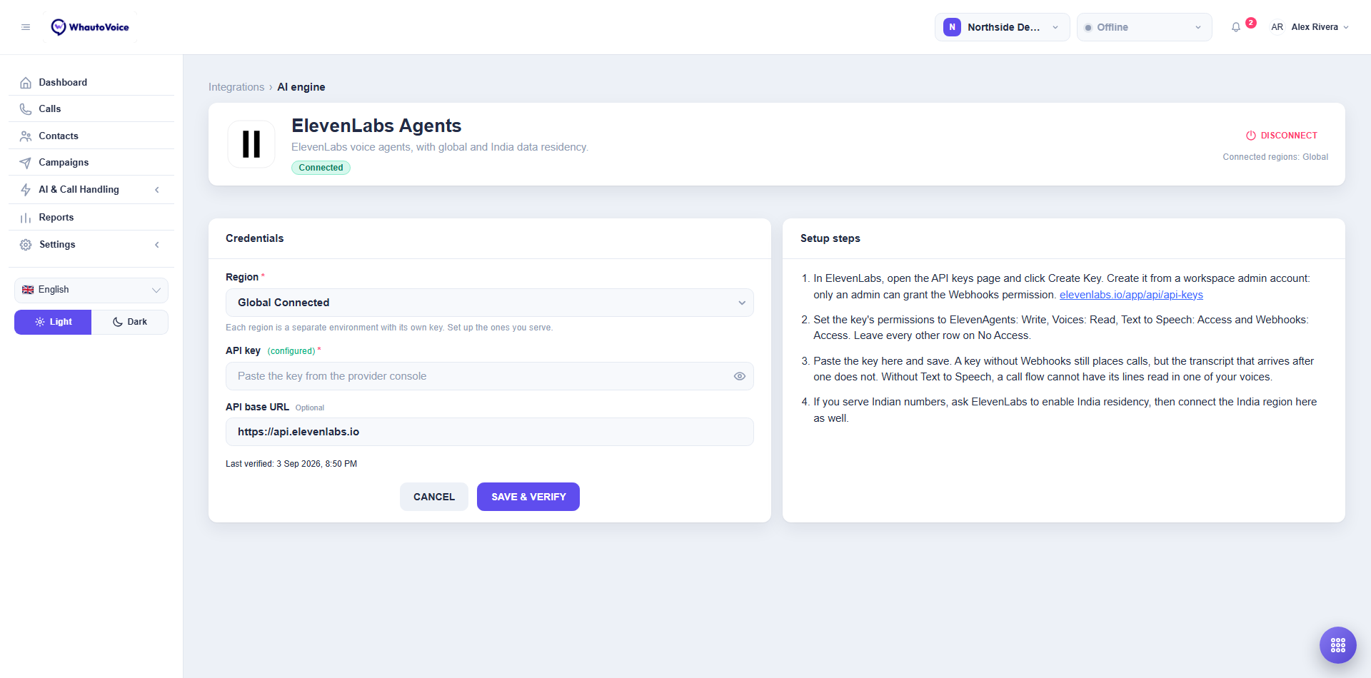 ElevenLabs Engine Page