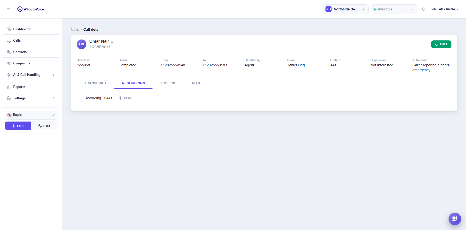 Recordings Tab